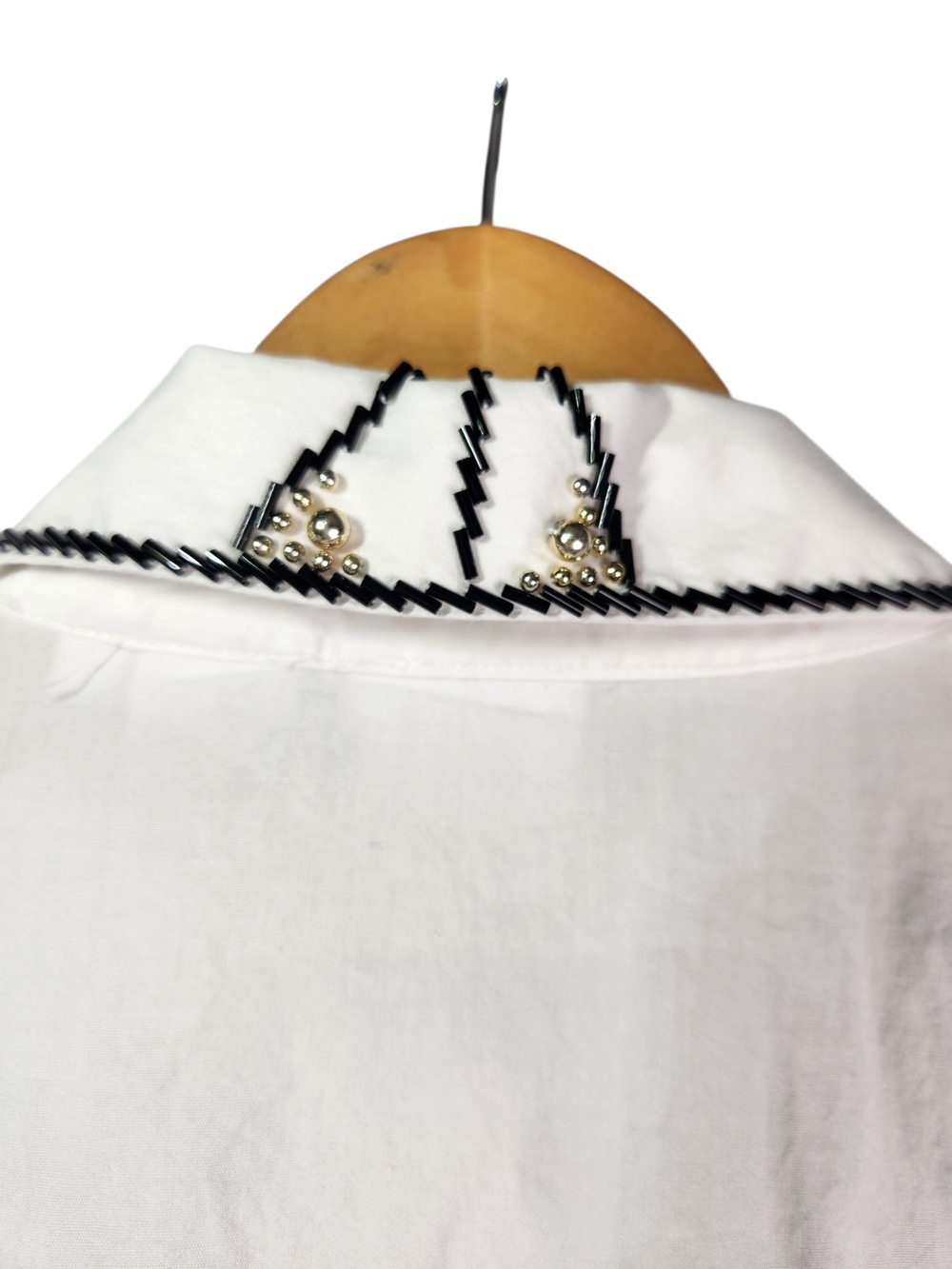 Vintage White Western Button Down Shirt Beaded Studded Embellished Long Sleeve 6 - Picture 6 of 16